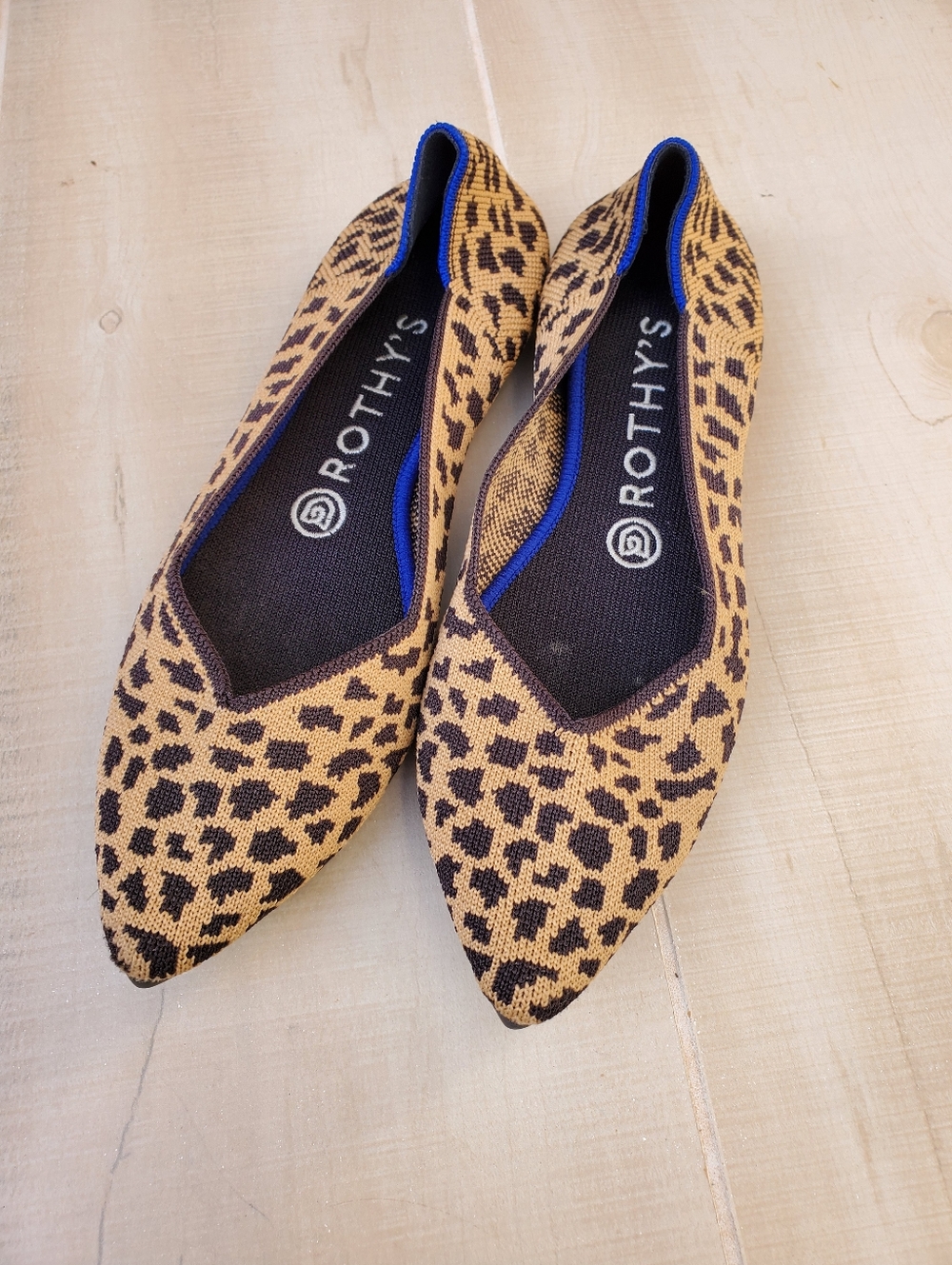 Rothy's Leopard-Print Pointed Flats in Tan and Black